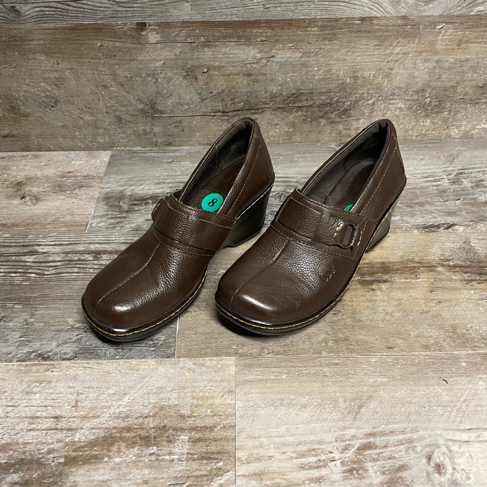 B.O.C. Born Peggy Brown Leather Wedge Shoes Women's Size 8M